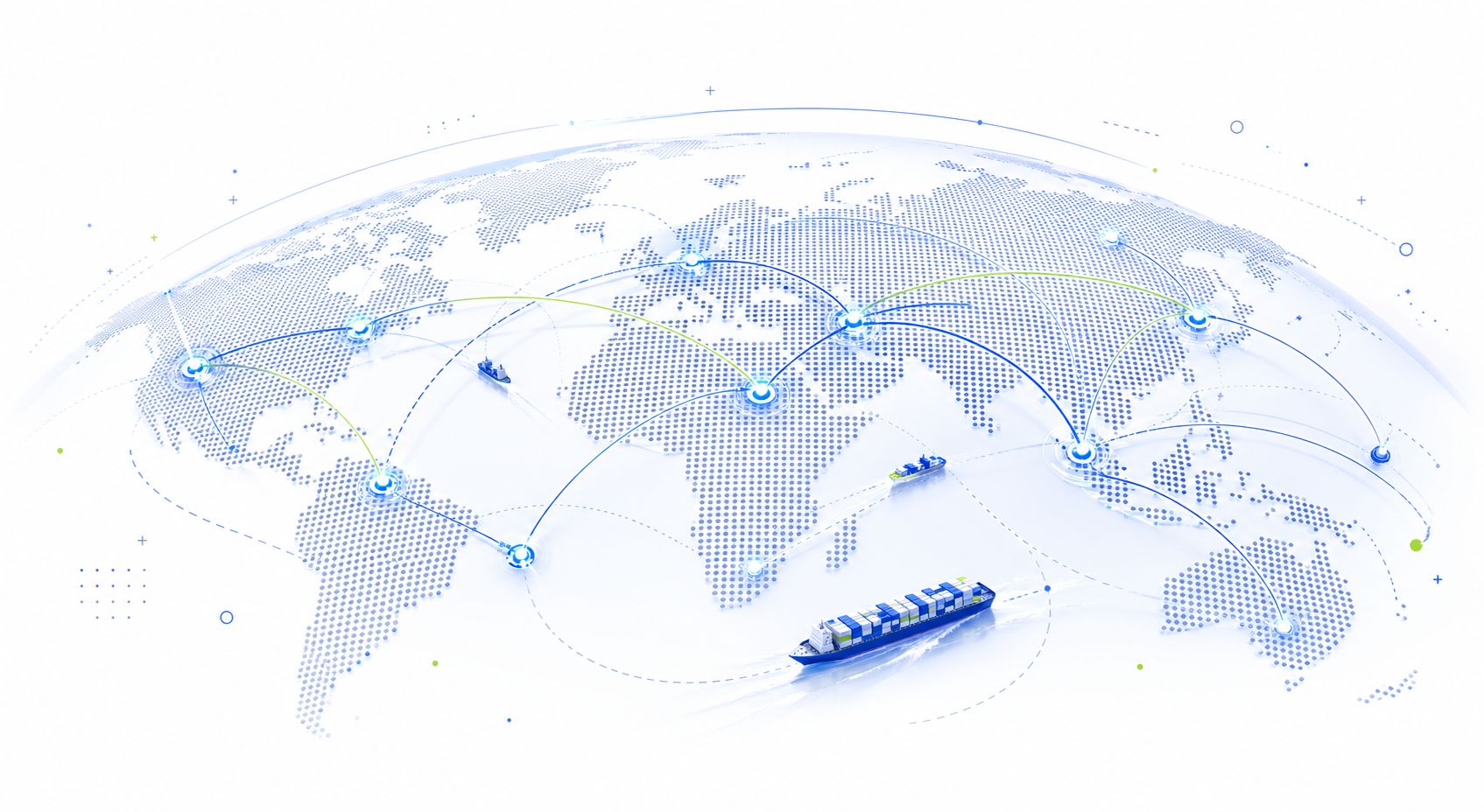 Ilustrasi jaringan rute pengiriman laut global Intrasia.